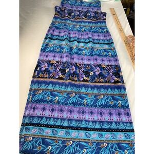 Ladies Dress Boho lounge casual pool patio dress silky fitted maxi Sz L party
